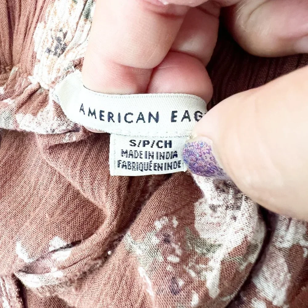 AMERICAN EAGLE Brown Floral Pencil High Rise Casual Paper Bag Waist Pants SMALL - Picture 3 of 10